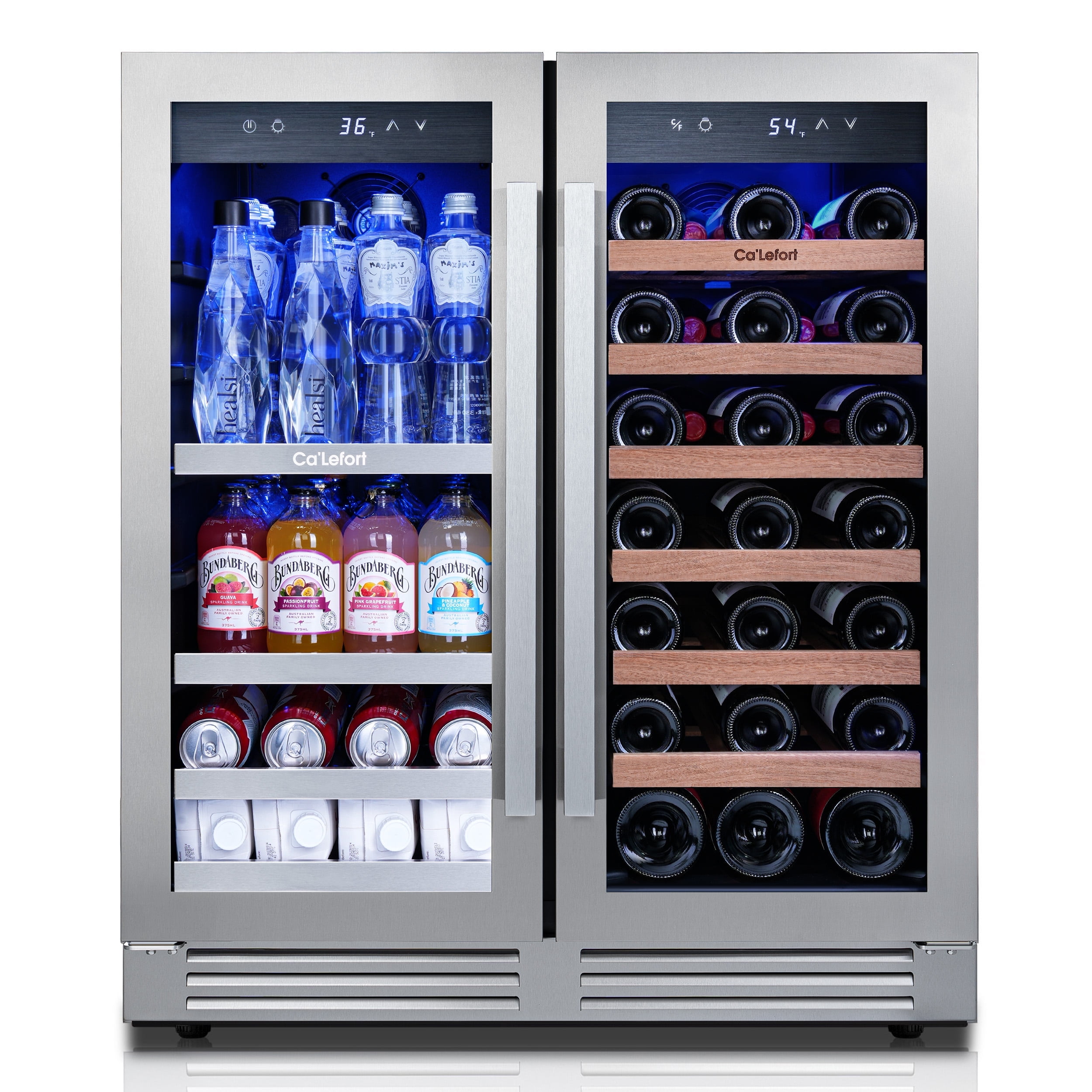 Ca'Lefort 30 inch Wine Beverage Refrigerator, Hold 80 Cans and 33 Bottles Dual Zone Wine Fridge with Stainless Steel French Door for Home