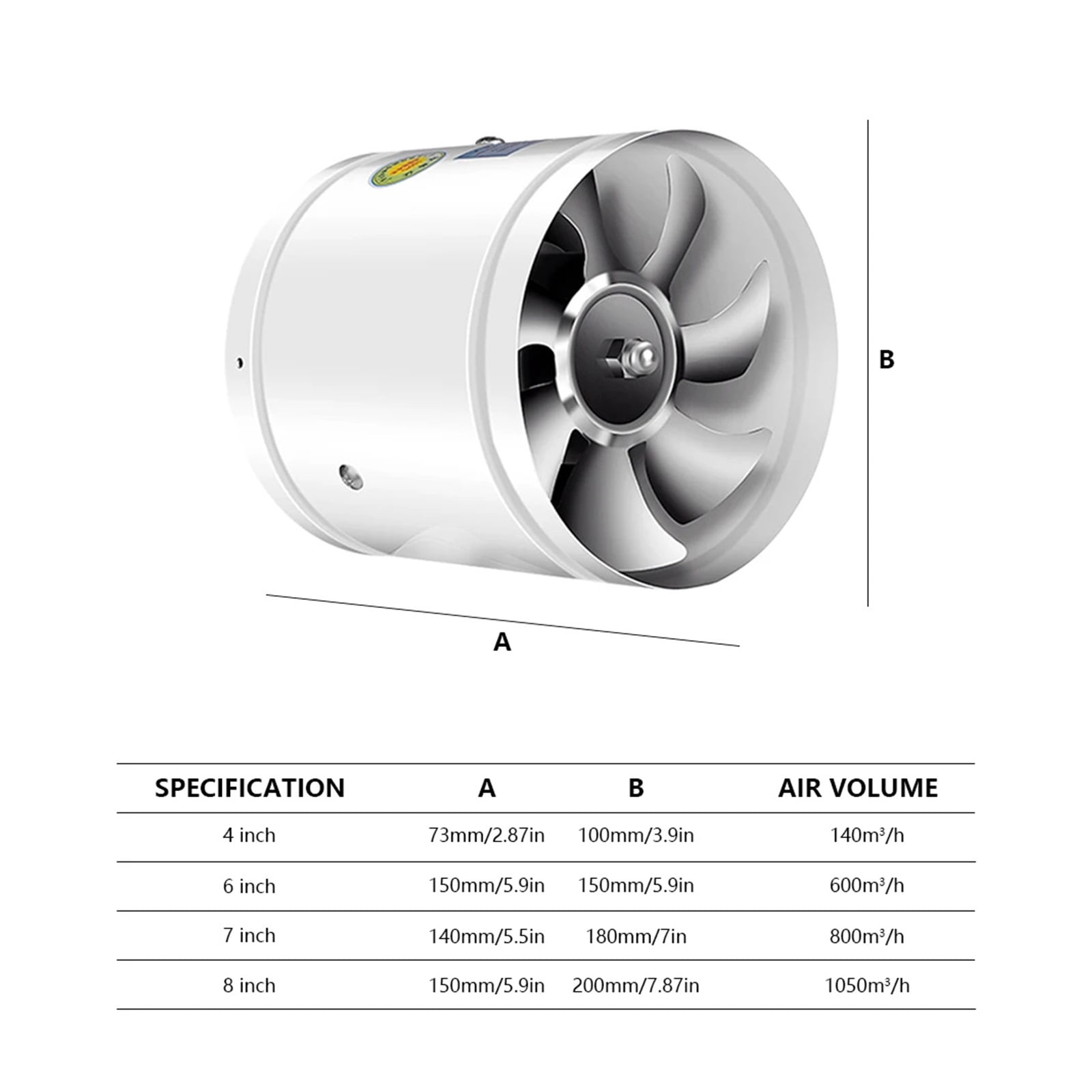 4/6/7/8 Inch Metal Pipe Duct Fan Air Ventilator Low Noise Ventilation Exhaust Fan For Restaurants Kitchens Supermarkets And More ,Energy-Efficient