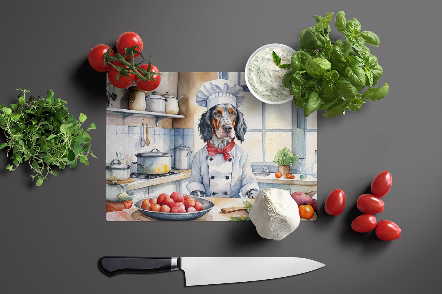 English Setter The Chef Glass Cutting Board 12 in x 15 in