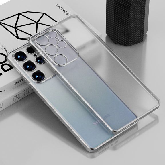 Frosted Translucent Phone Case for Samsung Galaxy S23 Ultra (6.8 inch),Shockproof Lightweight Ultra Thin Stylish Plating Matte Anti-Fingerprint TPU Anti-Scratch Protective Cover,Silver