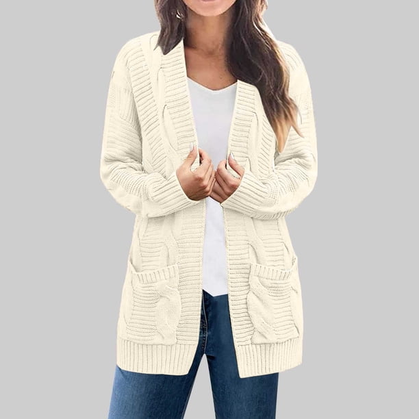 Cárdigan de moda para mujer, liso, suelto, de manga larga, blusa, cárdigan, abrigo de acrílico para mujer