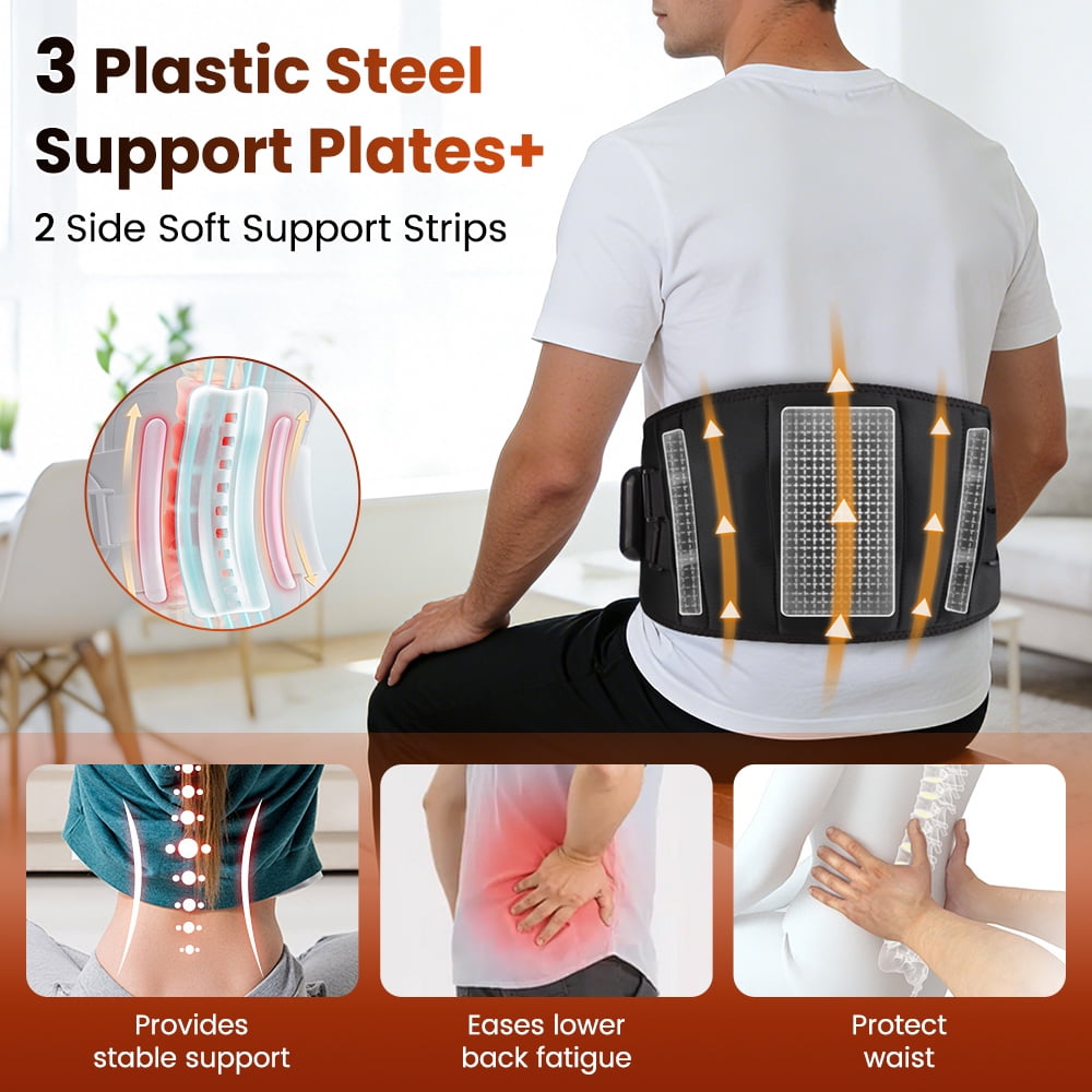 Cordless Heating Pad for Back, Heated Waist Belt Massager, Heated Back Lumbar Support Belt, 3 Heat & Vibration Modes, USB Rechargeable for Relaxation, Black