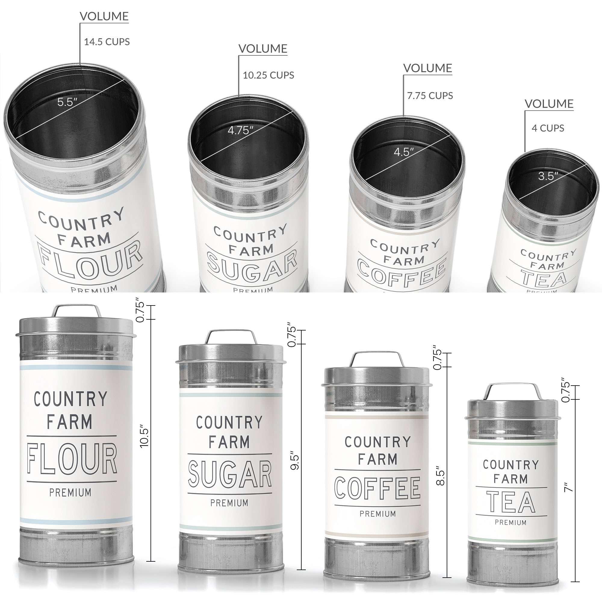 Barnyard Designs Metal Canister Sets for Kitchen Counter Vintage Kitchen Canisters, Country Rustic Farmhouse Decor for the Kitchen, Coffee Tea Sugar Flour Farmhouse Kitchen Decor, Set of 4 - image 4 of 6