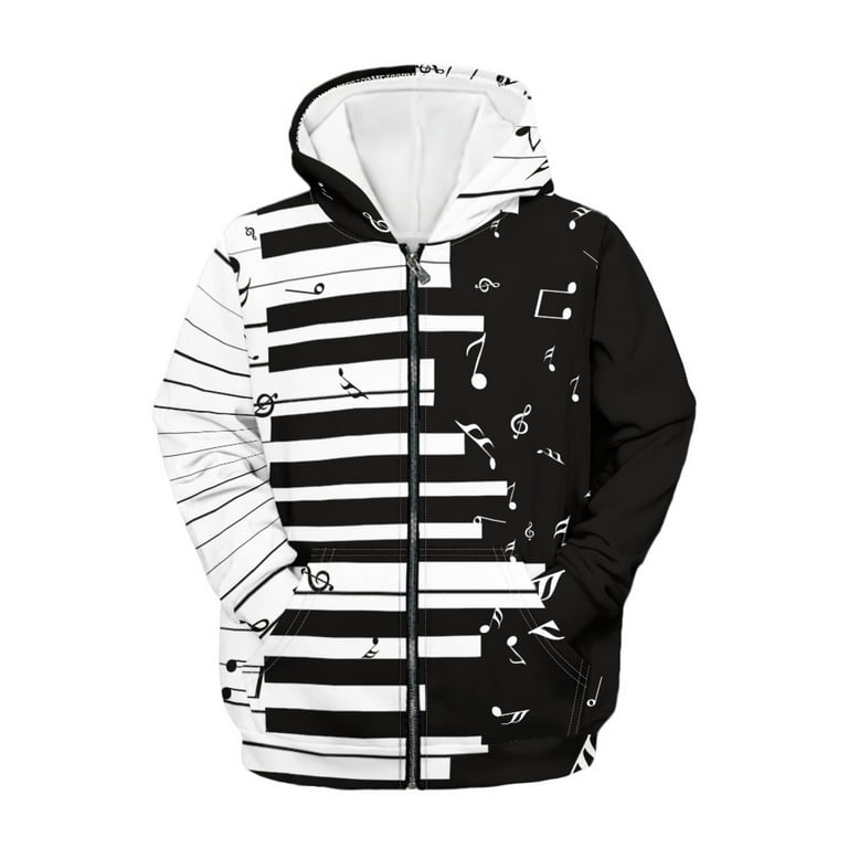 Xoenoiee Music Piano Key Print Kids Zip Up Hoodie for Girls Boys 6-7 Years  Fall Outfits Hooded Jacket with Pocket Teens Youth Athletic Hoodies Long