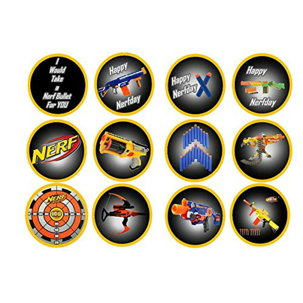 12 Nerf Edible Frosting Image Cupcake Toppers *