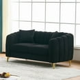 thumbnail image 2 of Newest 63" Chenille Loveseat Sofa,Luxury 2 Seater Deep Couch,Modern Tufted Couch, Gold Metal Legs Sofa for Living Room, Bedroom, Apartment (Black), 2 of 9