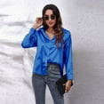 thumbnail image 3 of Women's Silk Blouse Long Sleeve Satin Button Down Shirt Casual Work Office Silky Blouse Top XL Blue, 3 of 8