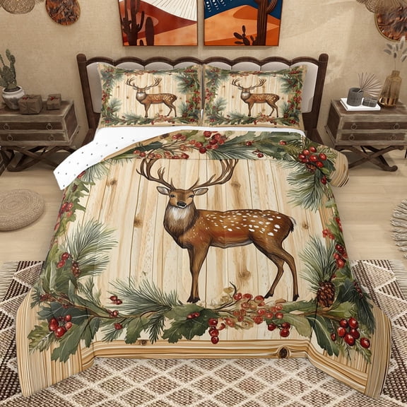 Homewish Brown Deer Bedding Comforter Set 2pcs for Teens,Jungle Wildlife Twin Comforter Sets Microfiber,Tree Leaves Breathable Bedding Set,Luxury Bedroom Decor,Reversible