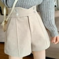 thumbnail image 2 of Wuffmeow Short Décontracté à Jambe Grand pour Femmes en Laine à Double Poche Taille Haute, 2 of 7