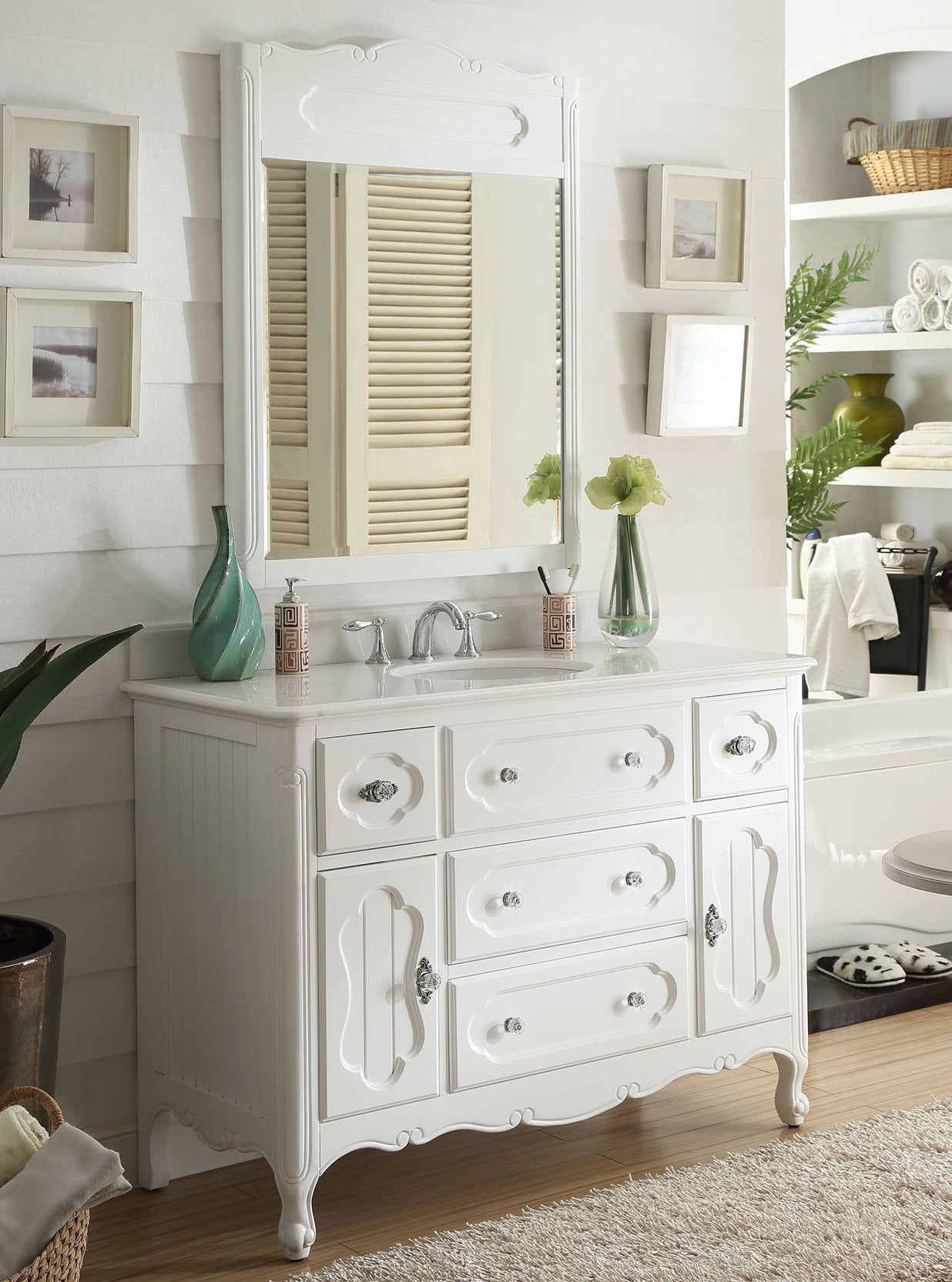 48" Benton Collection Knoxville Bohemian Vintage White Bathroom Vanity