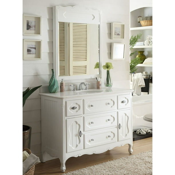 48" Benton Collection Knoxville Bohemian Vintage White Bathroom Vanity