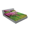 thumbnail image 2 of Ambesonne Floral Fitted Sheet & Pillow Sham Set, Spring Garden Landscape, Queen, Pink and Green, 2 of 2