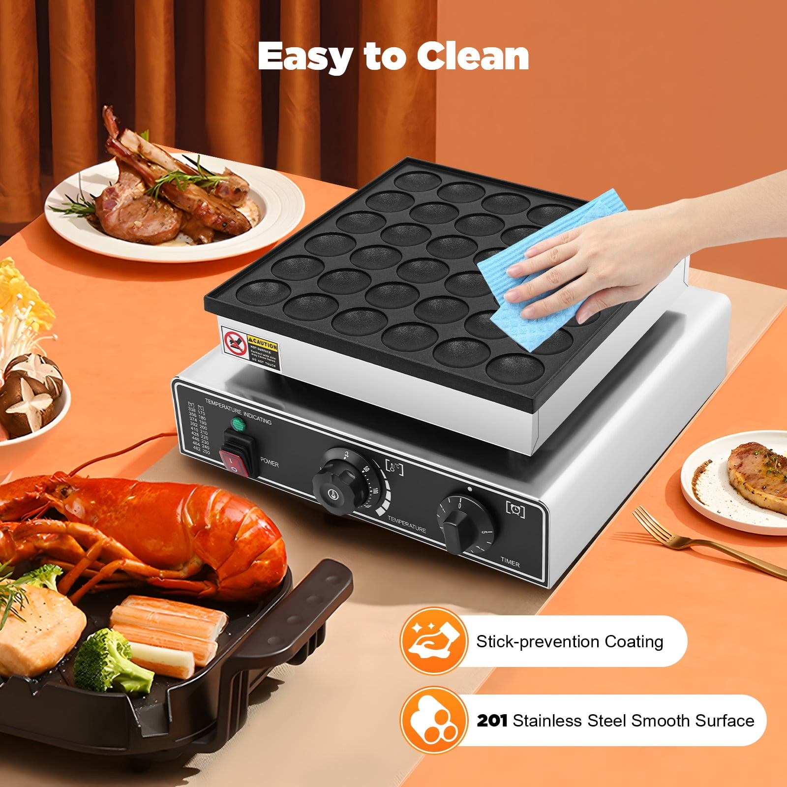 36-Hole Waffle Maker, 950W Commercial Grade with Adjustable Temperature 122-572°F, 4.8cm Round Molds, Ideal for Bakeries and Restaurants