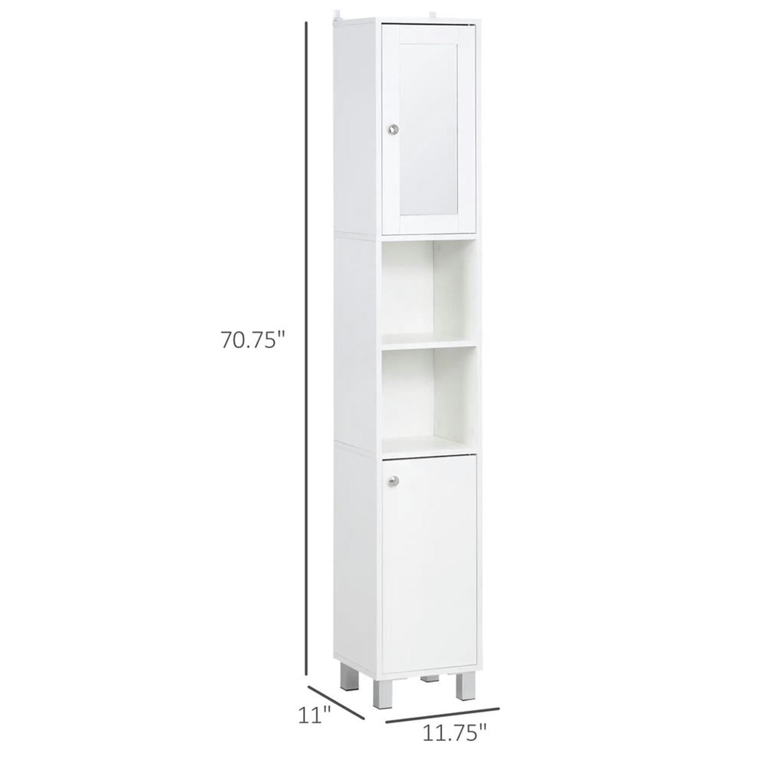 Demi Bonn 70" Tall Bathroom Storage Cabinet, Wooden Freestanding Cabinet with Mirror Doors and Shelves for Living Room, Kitchen, Dining Room, Office, White