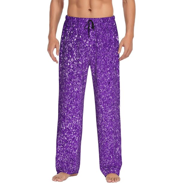 Balery Glitter Purple Pantalones de pijama para hombre, pijama ultraligero, pantalón de descanso-Medium