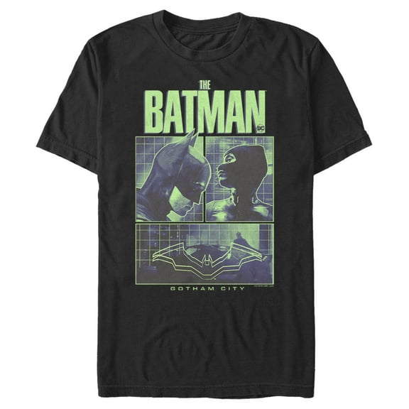 Men's The Batman Dark Knight and Catwoman Panels Graphic Tee Black 3X Large
