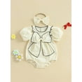 thumbnail image 4 of Baby Toddler Girl Bow Bubble Romper 3 6 12 18 Months Short Sleeve Bodysuit with Bow Headband Cute Summer Clothes, 4 of 9