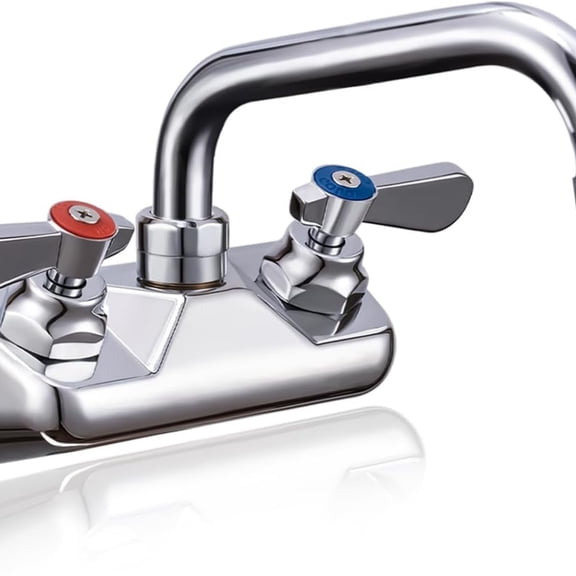 Leak-Free Commercial Sink Faucet 4" Center 6" Spread Spout, Wall Mount Bar Faucet 4 inch Center 2 Hole 2 Handle, for Triple 3 Compartment Sink, Restaurant Laundry Hand Wash Industrial, Brass