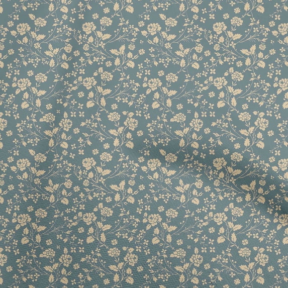 oneOone Cotton Flex Grayish Blue Fabric Floral Sewing Fabric By The Yard Printed Diy Clothing Sewing Supplies 40 Inch Wide
