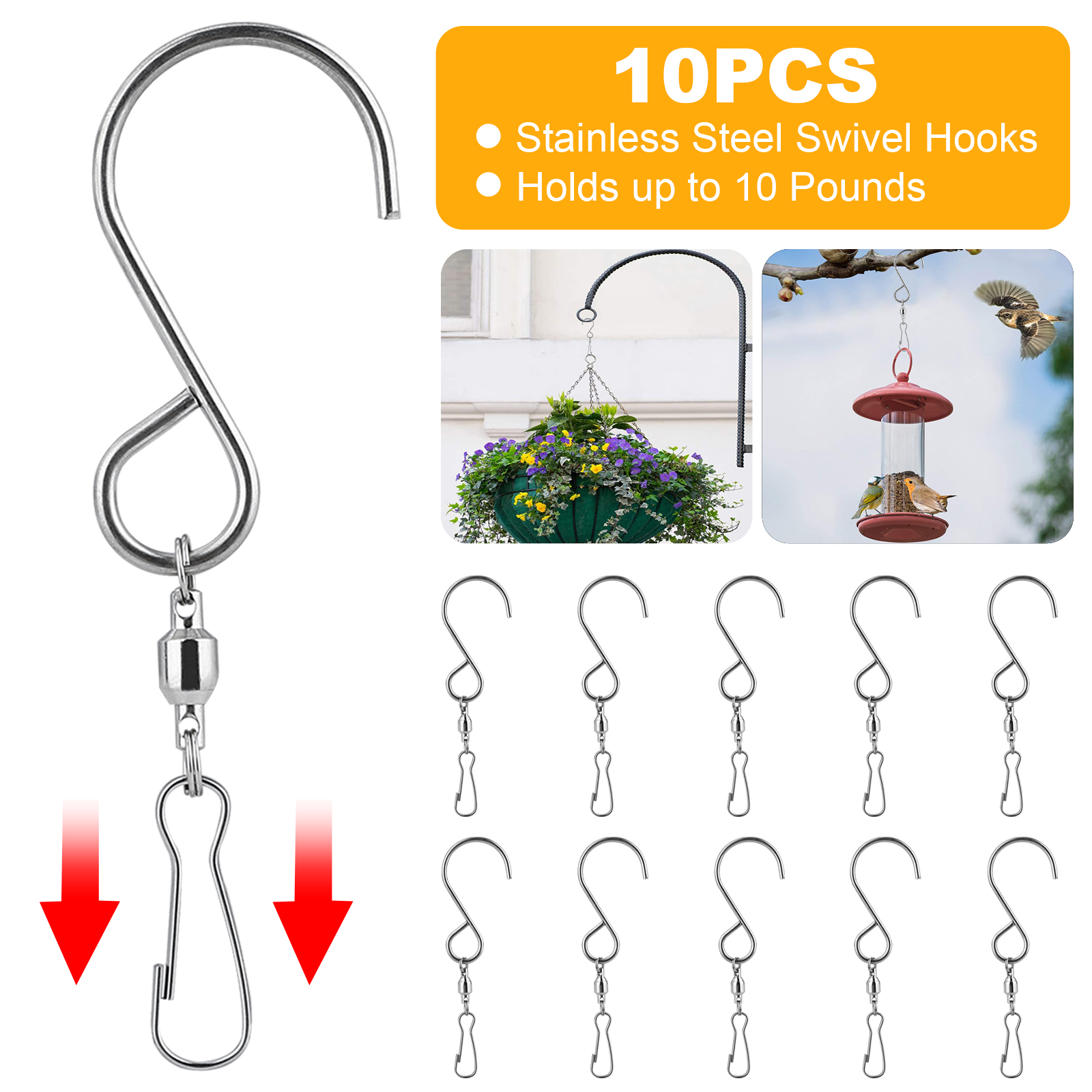 10/20Pcs Swivel Hooks Clips, TSV Hanging Hooks Stainless Steel for