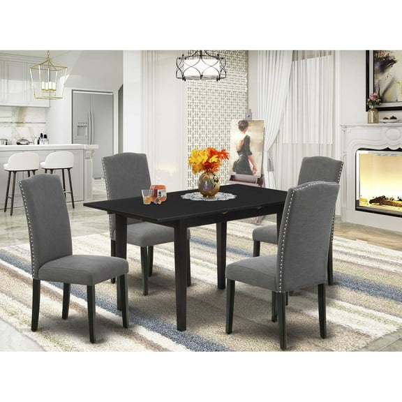 East West Furniture Dining Table- Parson Chairs, NOEN5-BLK-20
