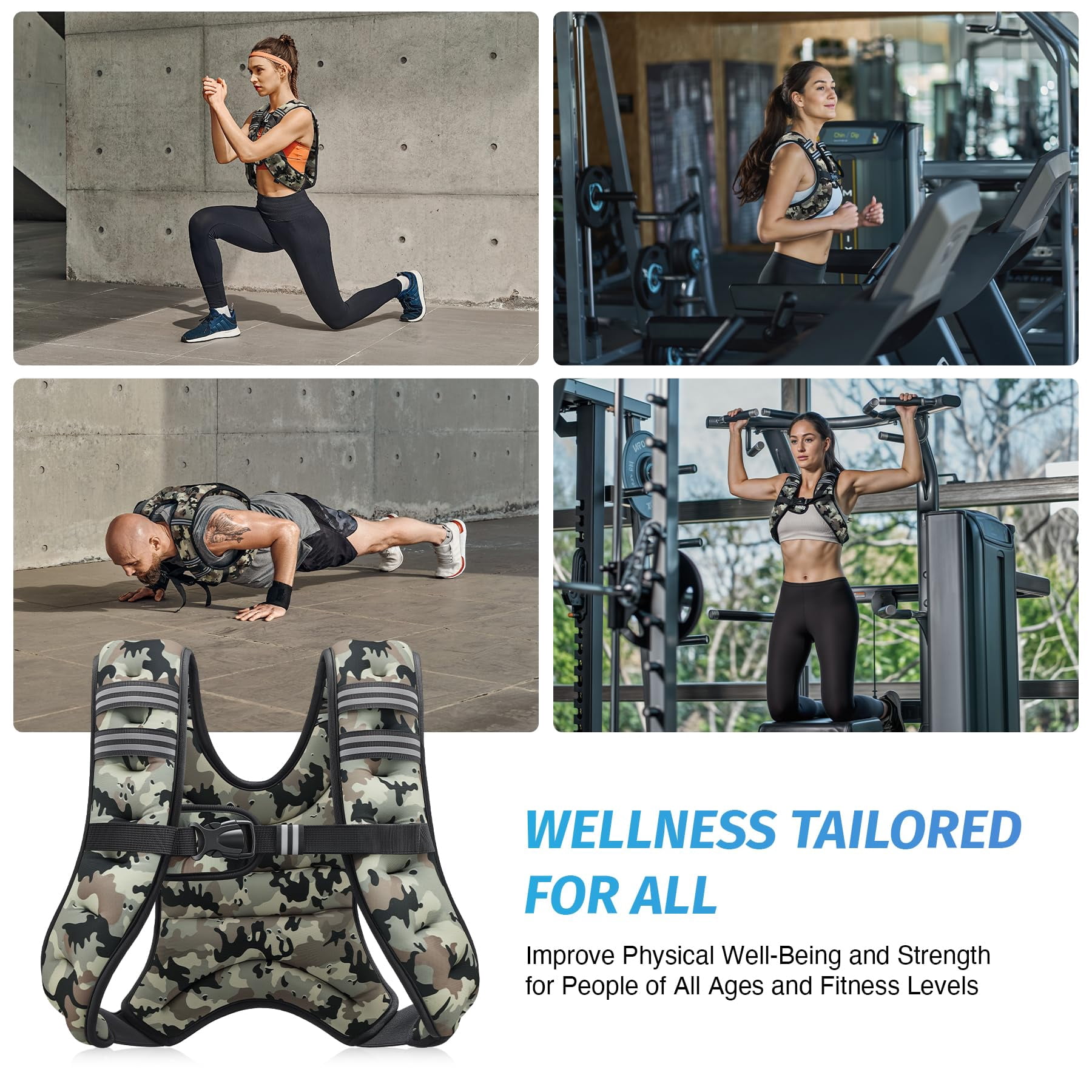Weighted Vest 6-30lb with Reflective Stripe for Workout Running Fitness Strength Training