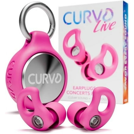 CURVD Live Stylish High-Fidelity Concert Earplugs for Live Events up to19 dB Noise Reduction, 5 Tip Sizes & Carry Case (Pink)