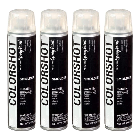 COLORSHOT Metallic Spray Paint, Smolder (Black) 9 oz. 4 Pack, Fast-Drying Acrylic Paint, Indoor & Outdoor Use