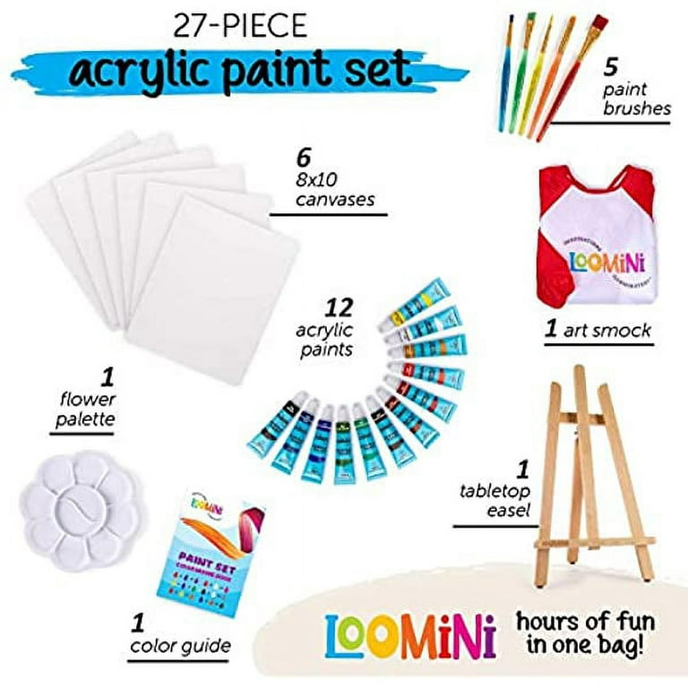 POPYOLA Kids Paint Set-27 Piece Kids Art Set with Acrylic Paint,Brushes, Easel, Smock, Bag for Little Boys or Girls, Great Gift for