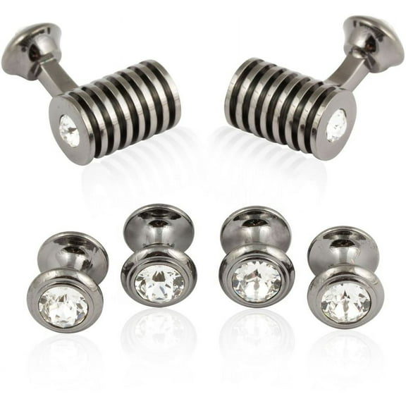 Gunmetal Clear Swarovski Barrel Formal Set by Cuff-Daddy