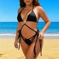 thumbnail image 4 of Two Piece Bikini for Women Backless Summer Trendy Thin Strap Bra Solid Color Tie Two Sides Bottom Triangle Elegant Swimsuit, 4 of 5