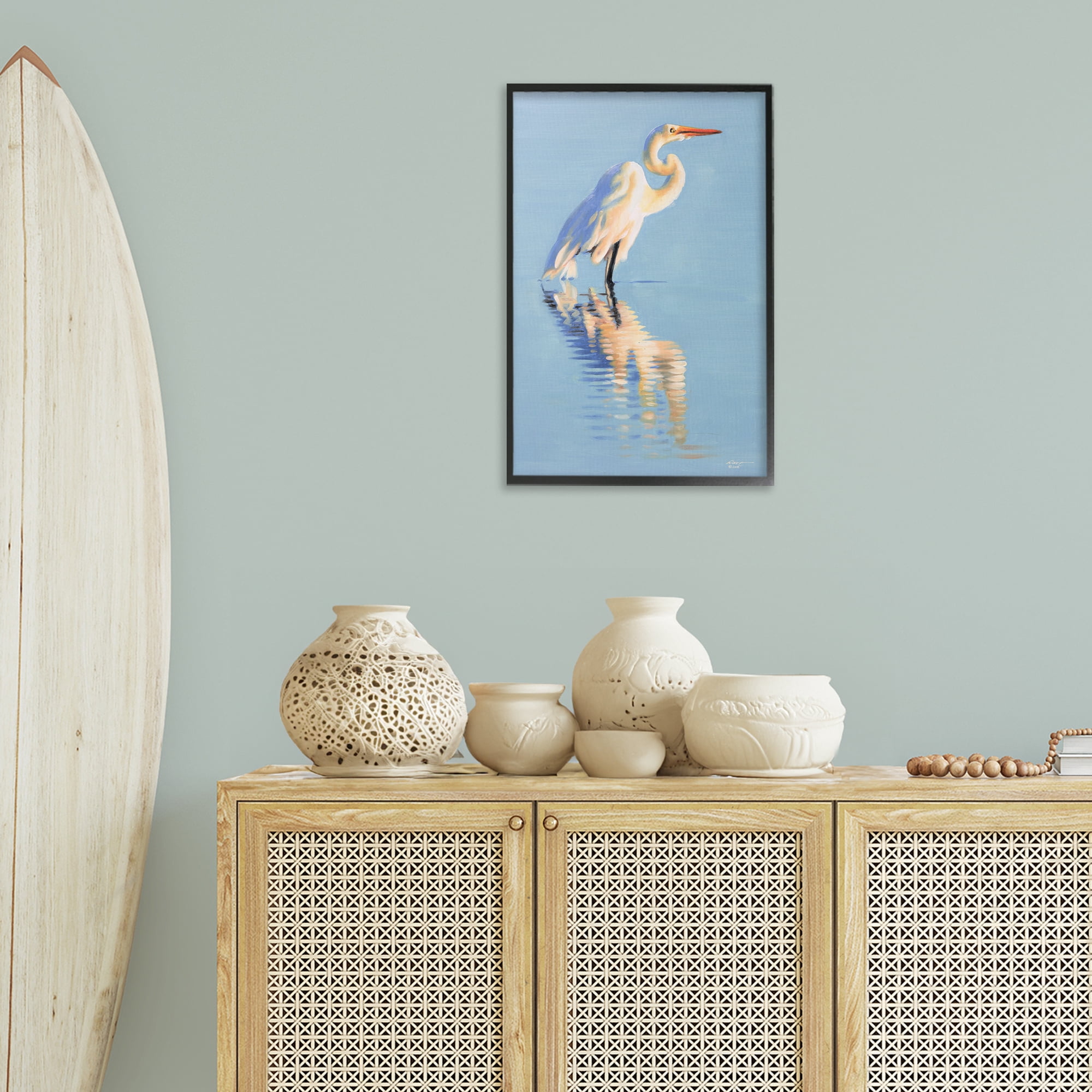 Stupell Industries Blue Egret Reflection Animals & Insects Painting Black Framed Art Print Wall Art, 16 x 24
