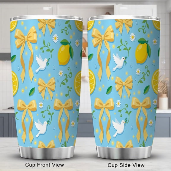 Bow Tumbler 20oz with Lid for Women Friend Holiday Birthday Blue Bow-Knot Travel Coffee Cup