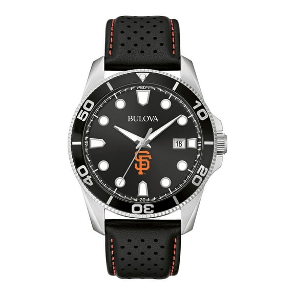 Men's Bulova Black San Francisco Giants Sport Leather Strap Watch