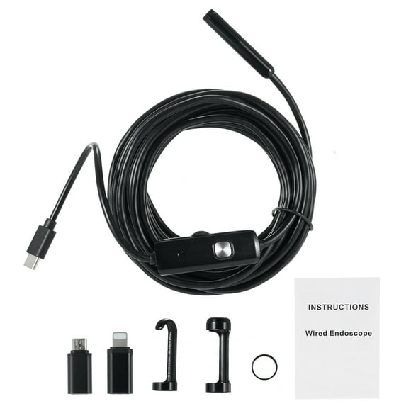 yeacher Dual-Lens Endoscope Camera for iPhone/iPad/Android, 1920P HD IP68 Waterproof Inspection Camera with 11.48FT/3.5M Rigid Cable, 8+1 Adjustable LED Lights, Black AN112