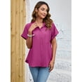 thumbnail image 2 of HOWCOME Casual Womens Shirts Cuffed Short Sleeve Button Down Blouses Work Tops Shocking Pink Medium, 2 of 5