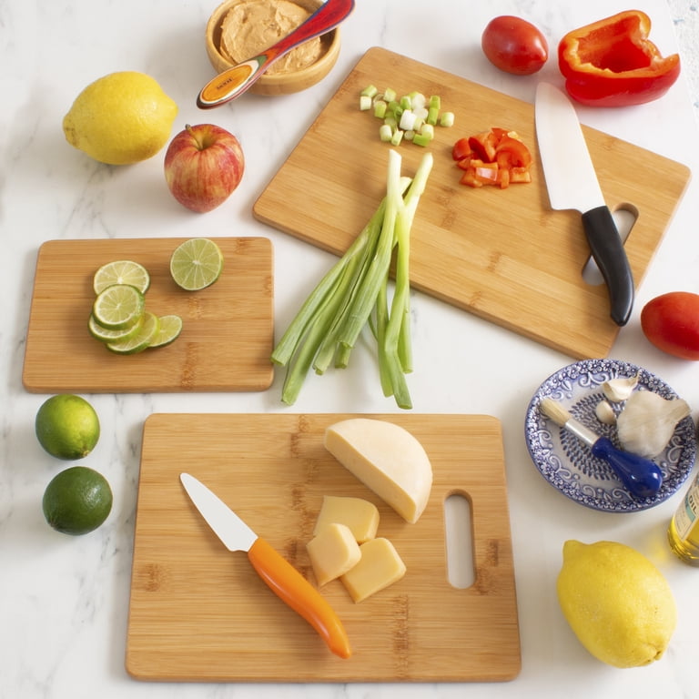 10-Pack Bamboo Wood Cutting Boards With Handles - 12x7.8 Inch Serving Boards