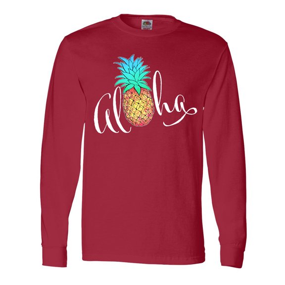 Inktastic Aloha- in cursive with pineapple rainbow colors Long Sleeve T-Shirt
