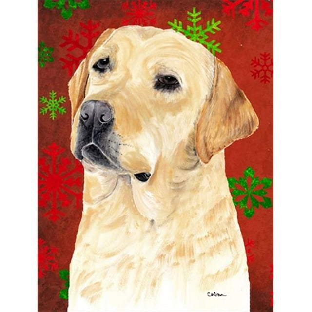 Drapeau de Taille de Jardin de Noël Rouge et Vert de Flocons de Neige de Labrador de 11 x 15 Po