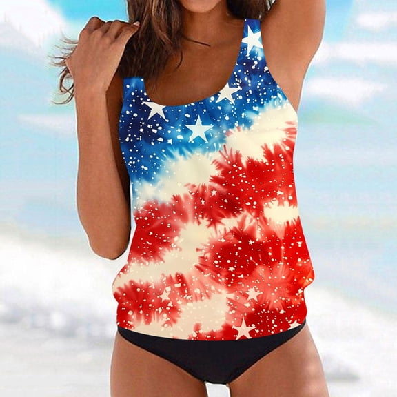 Aboser Womens Stars and Stripes Tankini Swimsuits Plus Size Modest Tankini Top with Shorts Bathing Suits Tummy Control High Waist Patriotic Swim Suit 2 Piece Beach Swimwear 2026 Red XL