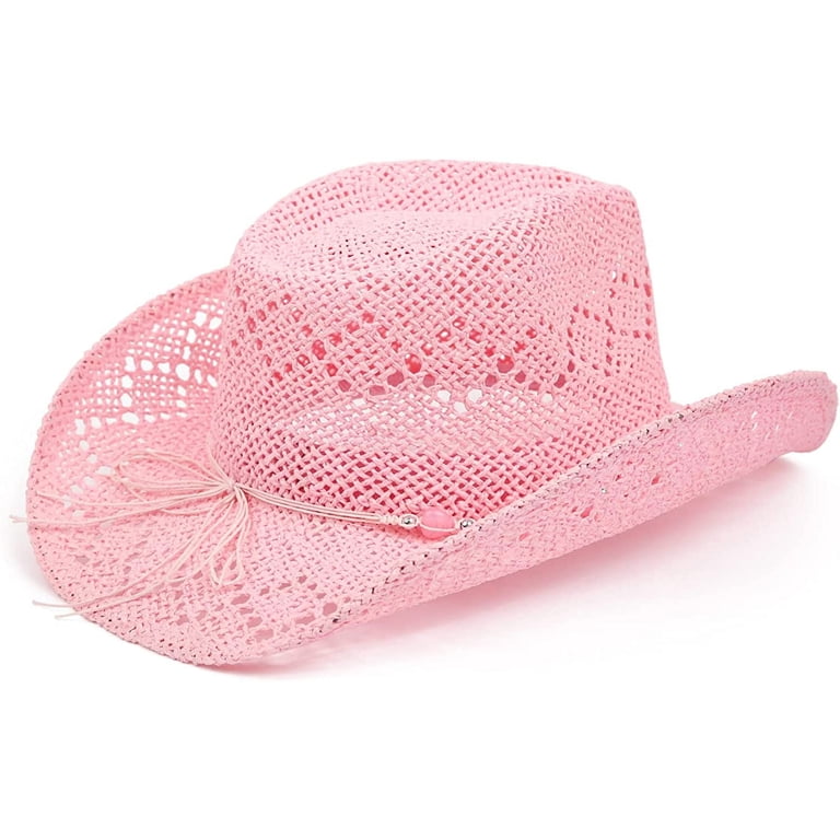 Straw Cowboy Hat for Women with Beaded Trim and Shapeable  display picture 2