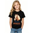 thumbnail image 2 of Girls Graphic Tees Horse Lover Equestrian Floral Portrait Short Sleeve Kids T-Shirt, 100% Cotton Soft Casual Tops for Children, 2 of 5