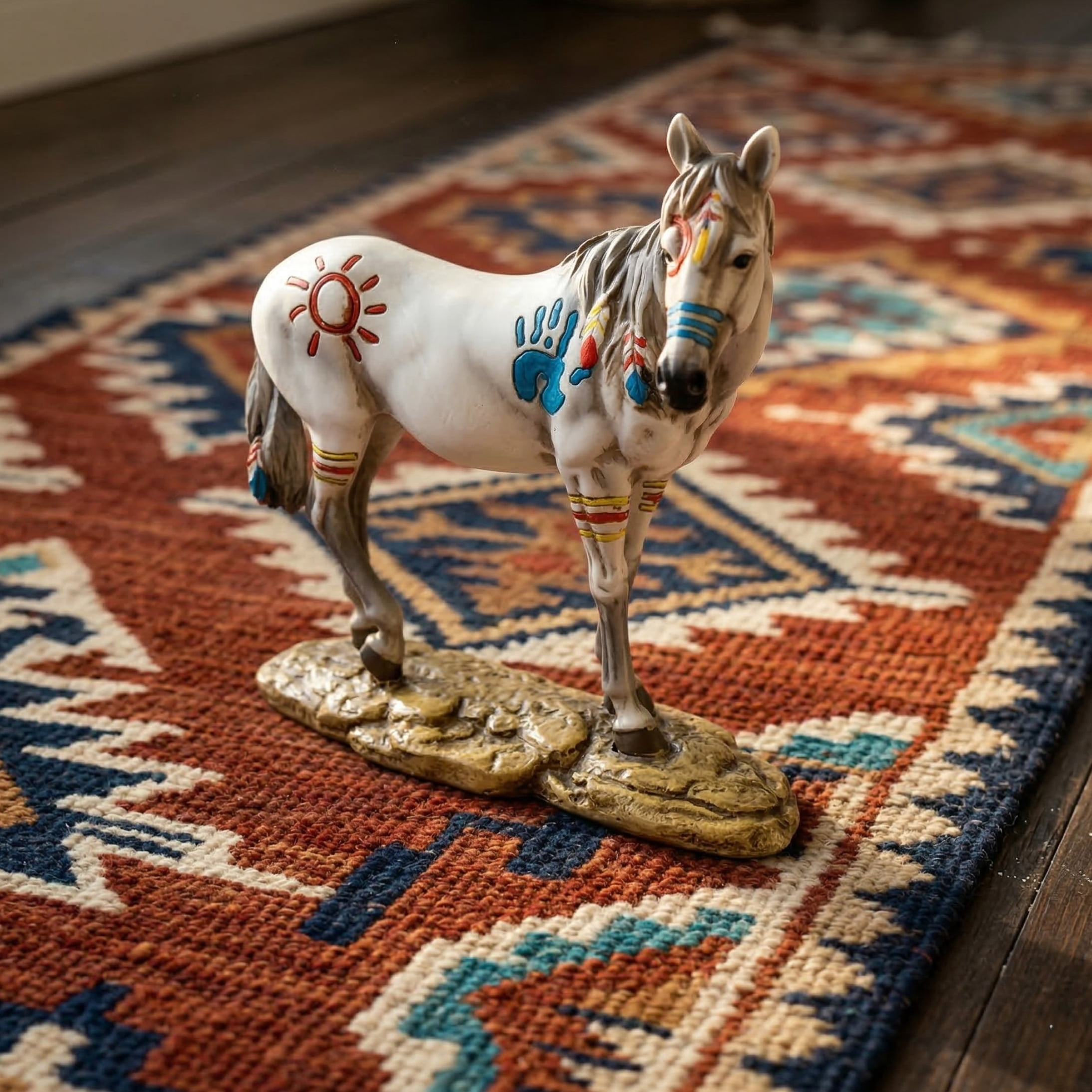 Painted Horse Figurine - Southwestern White Pony Sculpture & Western Shelf Decor - Hand-Painted Collectible  Statue for Home & Office - Equestrian Gifts for Horse Lovers & Collectors