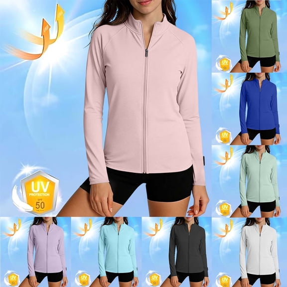 Womens Lightweight Sun Protection Shirts Full Zip Long Sleeve Sun Protection Athletic Jackets White XL(XL)