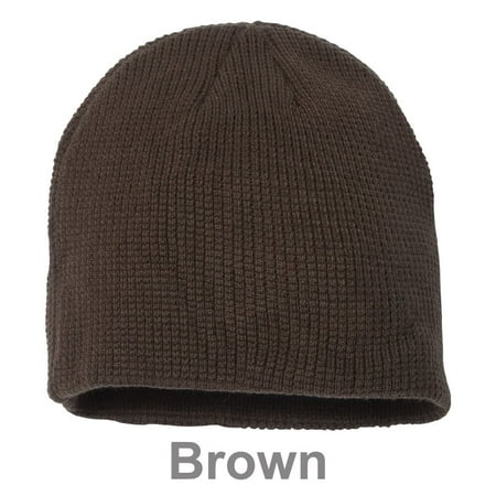 Slouchy Unisex Waffle Knit Winter Ski Thick & Warm Beanie Hat - Brown