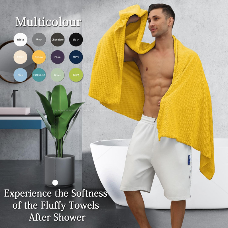 Ultra Soft Bath Towels, 4 Pack Dark Yellow Oversized Bath Sheet Set by Muddy Cat Home - 600 GSM