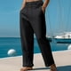 thumbnail image 2 of Pantalones de lino de cintura alta para hombre: pierna recta, cordón, primavera-otoño, mezcla de lino (S-XXXL), comodidad informal para la playa, 2 of 8