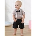 thumbnail image 3 of CARETOO Baby Boy Clothes Suit Romper Plaid Shirt Shorts Suspender Pants Formal Set 0-18 Months 3pcs, 3 of 12