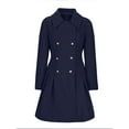 thumbnail image 4 of XPMWRP Women's Double Breasted Mid Long Trench Coat Classic Lapel Windproof Overcoat Solid Color Fall Winter Fashion Jackets with Pockets Blue M, 4 of 6