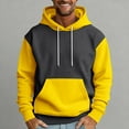 thumbnail image 5 of QHRMKOG Mens Hooded Sweatshirt Casual Color Block Pullover Hoodie Relaxed Fit Long Sleeve Drawstring Sweatshirts Winter Warm Tops with Pockets Yellow XL, 5 of 5